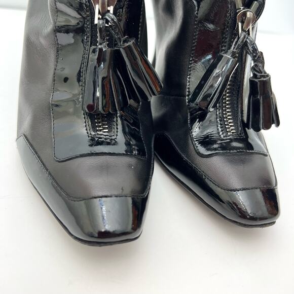 CELINE Zip-Up Leather Heeled Booties Black with Tassels Made in Italy 36 (US 6) - Picture 4 of 13